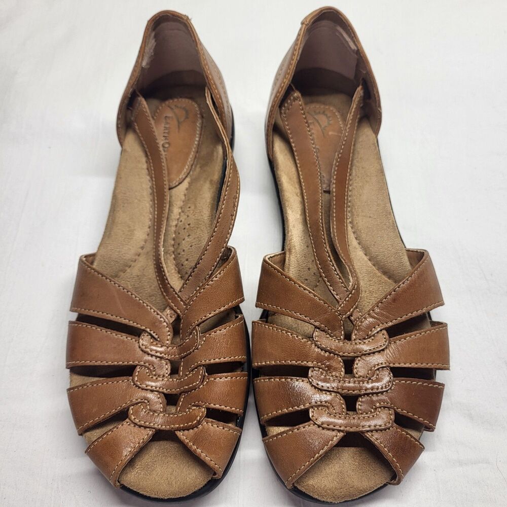 Earth Origins Bouquet Leather Sandals Comfort Flat US 8M  Brown